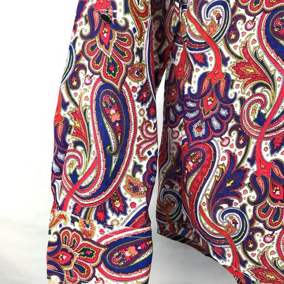 Liz Claiborne Paisley Floral Jewel Tone Blouse Fall Print Roll Up Sleeves Size S - Picture 8 of 12
